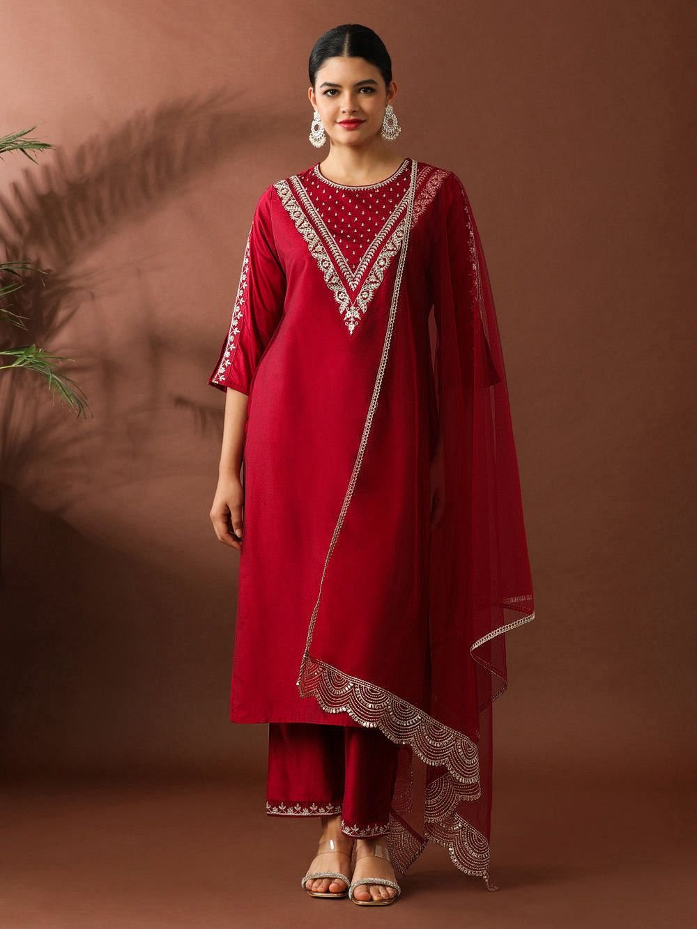 Roman Fabric Suit Set Crimson
